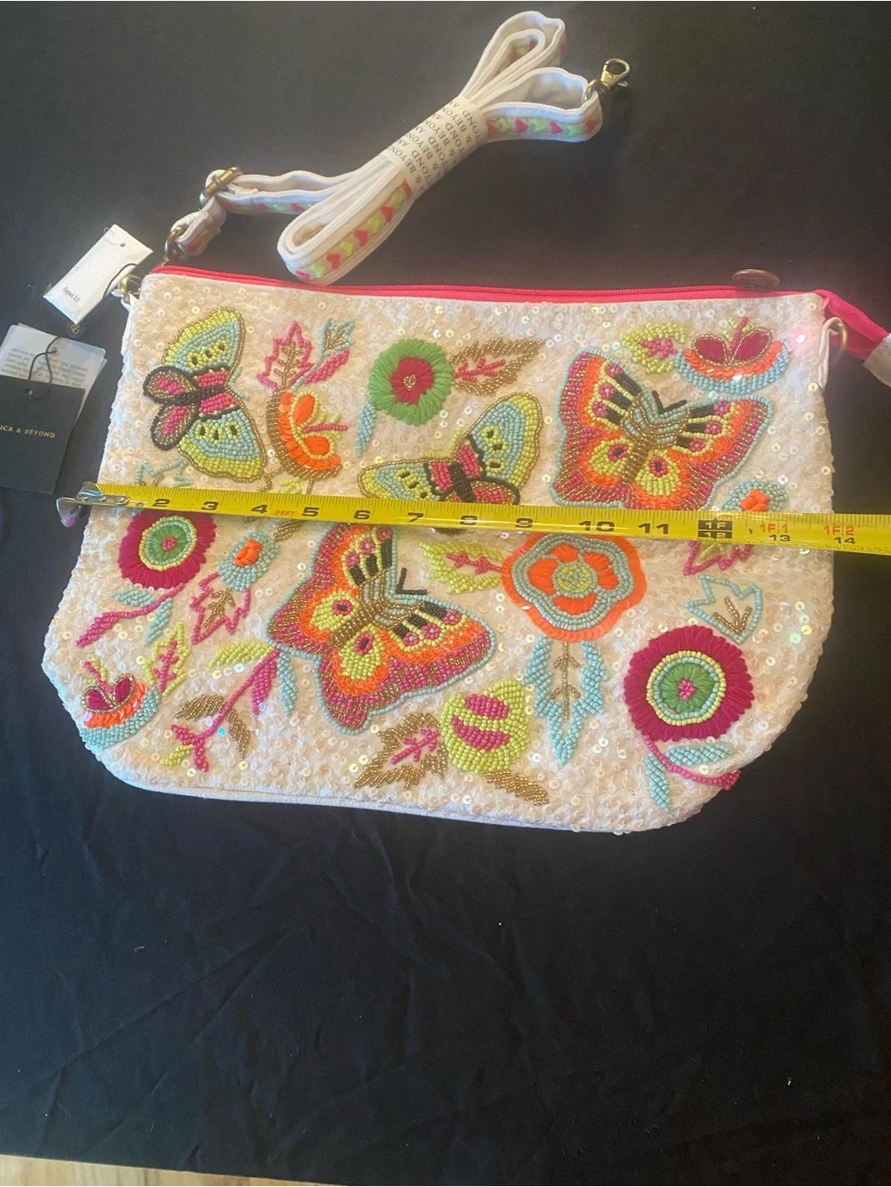 America & Beyond White Beaded Butterfly Crossbody Bag